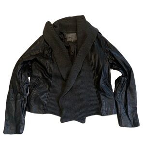 Ci Sono Black Faux Leather & Knit Waterfall Jacket Size L
